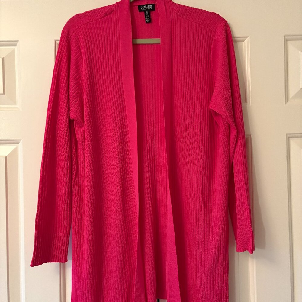 NWOT Jones New York Open Front Sutton Ribbed Knit Azalea Cardigan  Size L